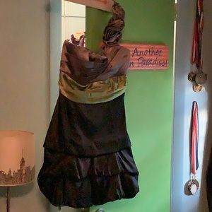 Black, green, gray one shoulder juniors dress